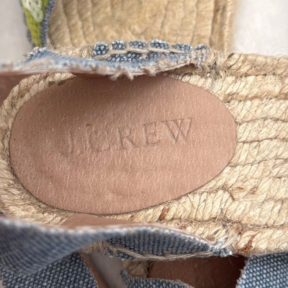 J. Crew | Sequin Ankle Strap Espadrilles Green/Blue Chambray (8) - Picture 9 of 15